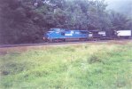 View from the parking lot of a Westbound TOFC train traversing Horseshoe Curve