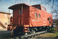 Laurel Valley Oil Company (Lavalco) Caboose in Stillwater OH. Steel, cupola, ex-Reading caboose