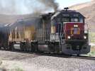 SP Patch 1425 leads the Eastbound Lovelock Local past Patrick siding at MP 258 on the UP Nevada Sub