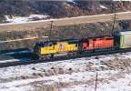 UP 3801 and CP 5930 lead a WB Autorack through Echo Canyon in Eastern Utah. John Manter photo