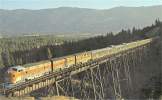Postcard image of WP California Zephyr crossing Clio Trestle